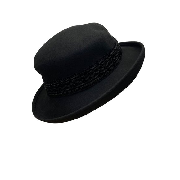 Hoodlums Womens Black Wool Fedora Braided Band Made In USA - Picture 2 of 13